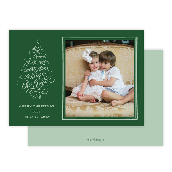 Calligraphy Tree Green Christmas Card