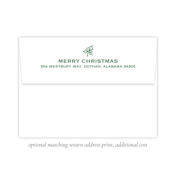 Calligraphy Tree Green Christmas Card, Two Photos on Back