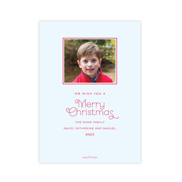 Colorful Gingerbread Christmas Card in Blue, back side, by Sugar B Designs