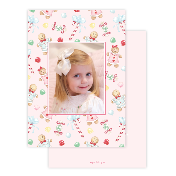 Colorful Gingerbread Pink Christmas Card