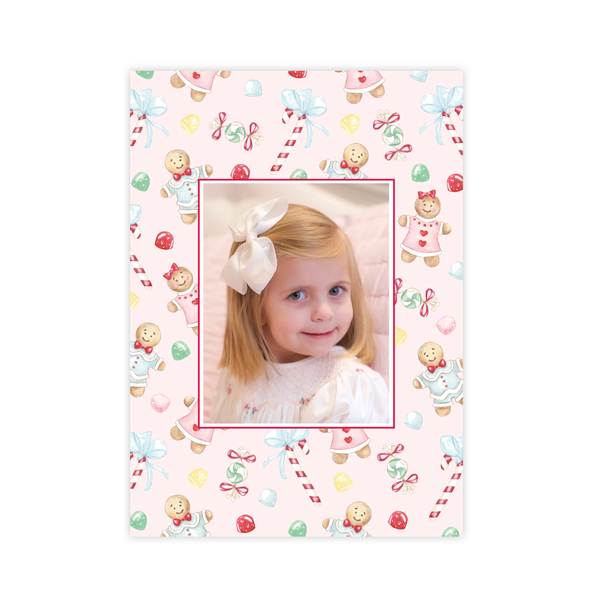 Colorful Gingerbread Pink Christmas Card