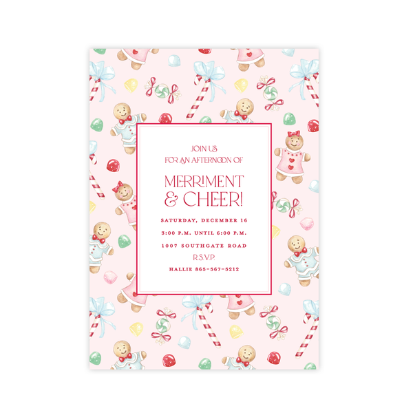 Colorful Gingerbread Pink Christmas Card Invitation
