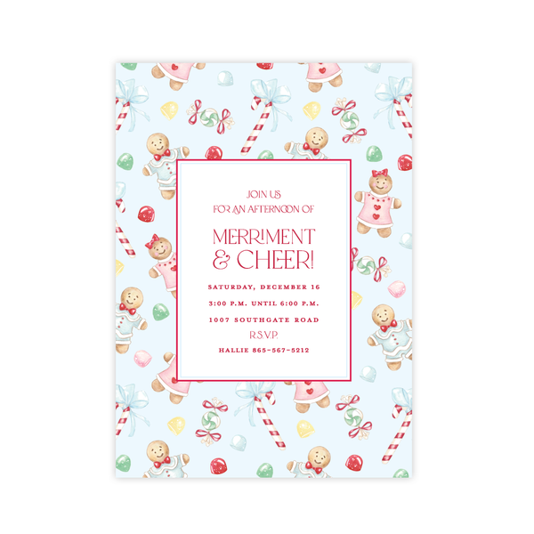 Colorful Gingerbread Blue Christmas Card Invitation