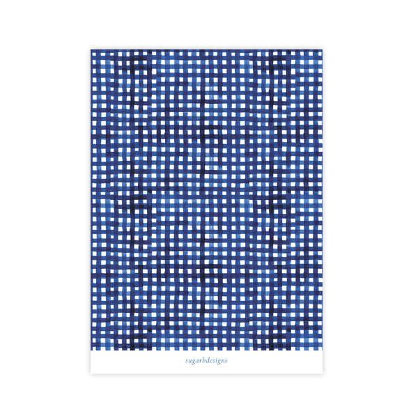 Denson Blue Border Gingham Portrait Christmas Card