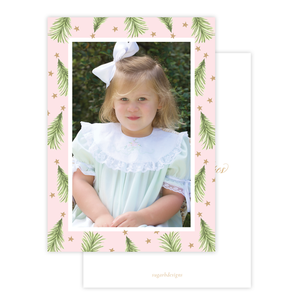 Hagan Tree Border Pink Christmas Card Portrait