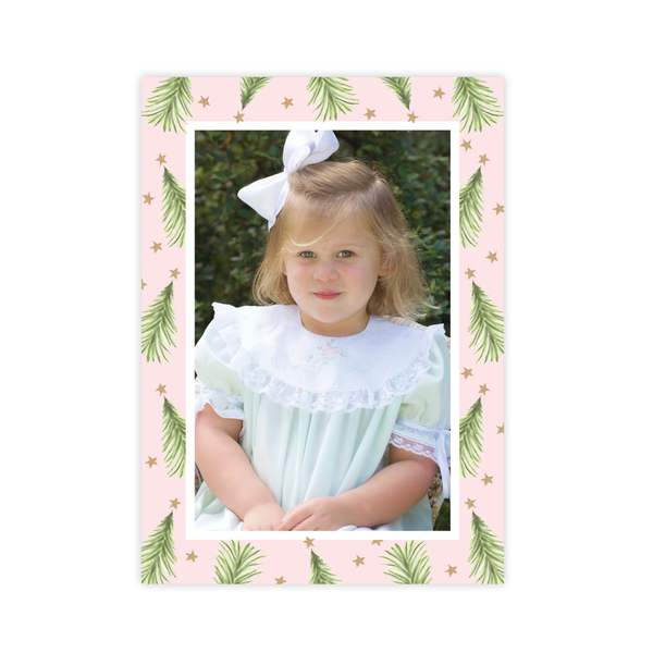 Hagan Tree Border Pink Christmas Card Portrait