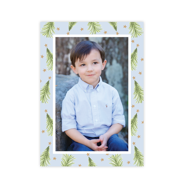 Hagan Tree Border Blue Christmas Card Portrait
