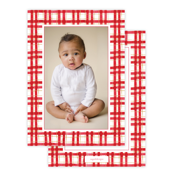 Nutcracker Royal Wreath Plaid Border Portrait Christmas Card