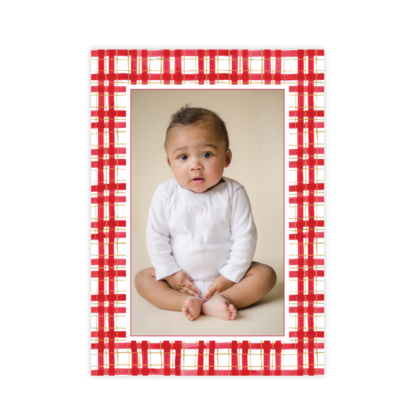 Nutcracker Royal Wreath Plaid Border Portrait Christmas Card
