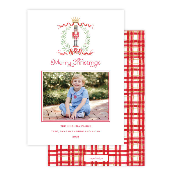 Nutcracker Royal Wreath Plaid Portrait Christmas Card