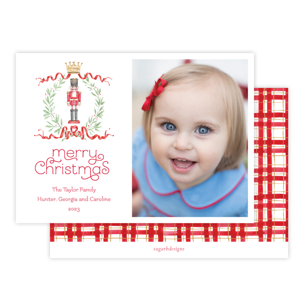 Nutcracker Royal Wreath Plaid Landscape Christmas Card by Sugar B Designs