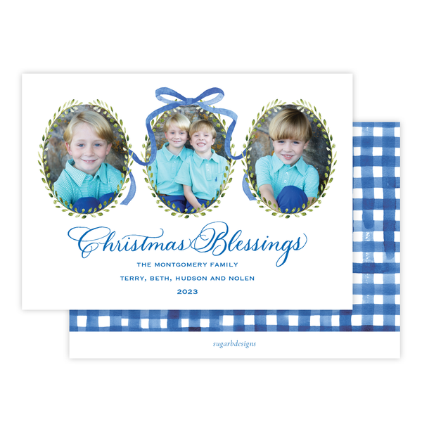Thompson Lane Blue Gingham Landscape Christmas Card