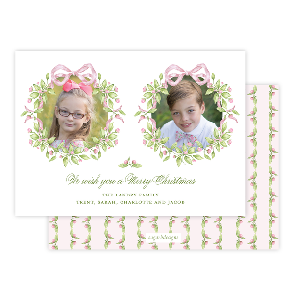 Warne Wreath Pink Landscape Christmas Card