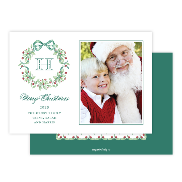 Warne Wreath Monogram Christmas Card Landscape