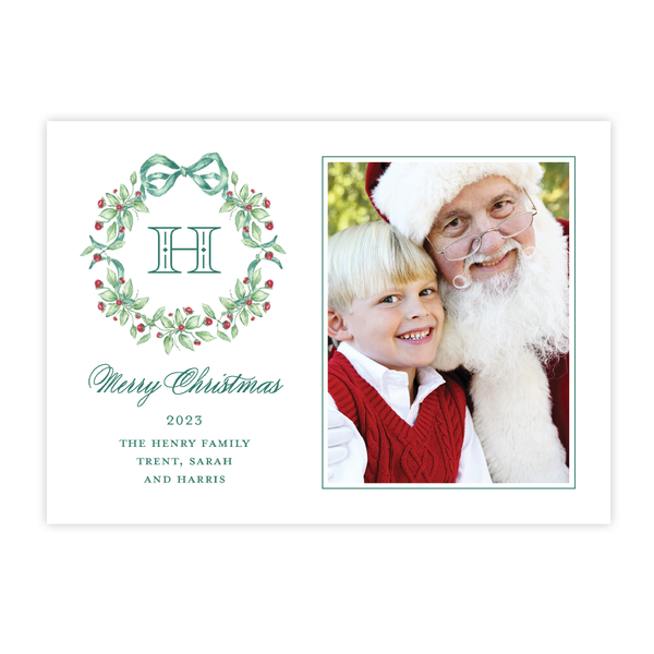 Warne Wreath Monogram Christmas Card Landscape
