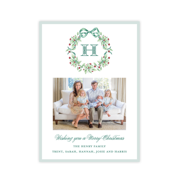 Warne Wreath Monogram Christmas Card Portrait