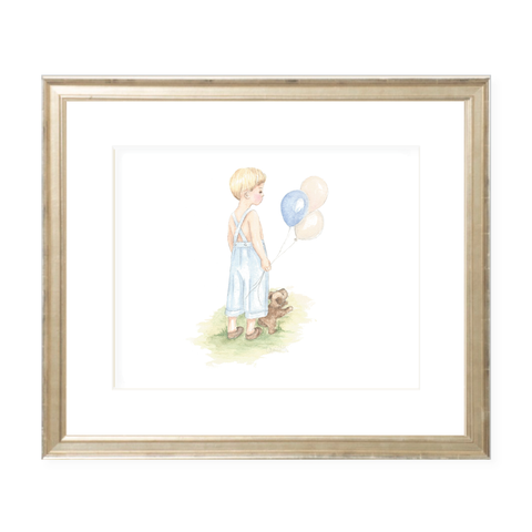 A Boy and His Puppy Blonde Landscape Watercolor Print