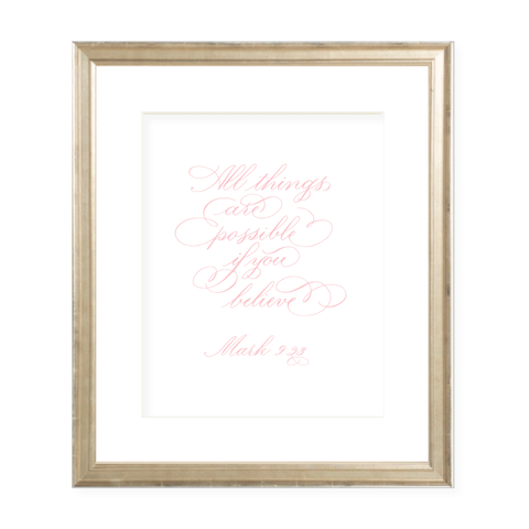 All Things are Possible Pink Calligraphy Portrait Watercolor Print
