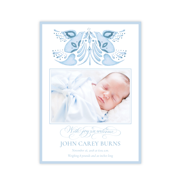Alleluia Birth Announcement Christmas Card in Blue