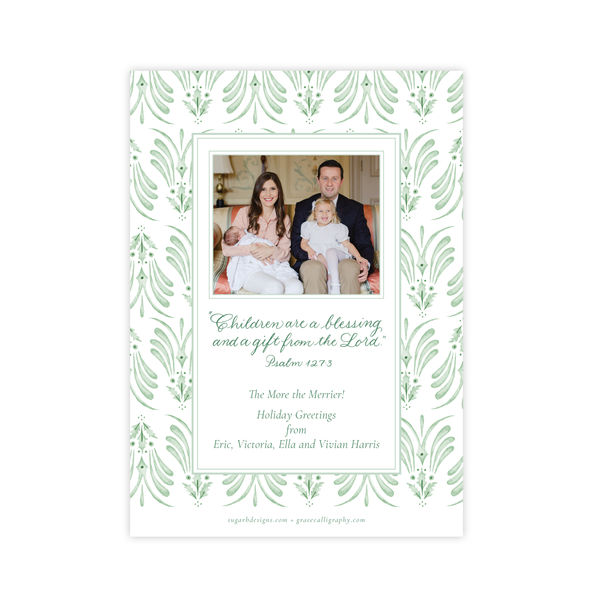 Alleluia Birth Announcement Christmas Card in Green