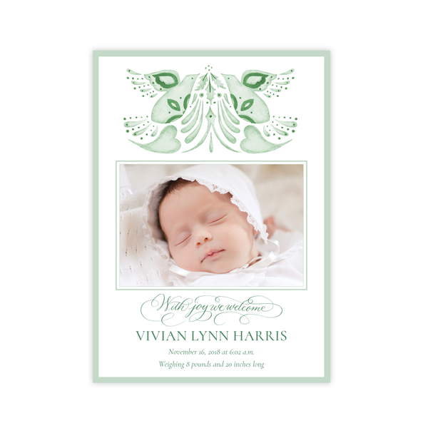 Alleluia Birth Announcement Christmas Card in Green