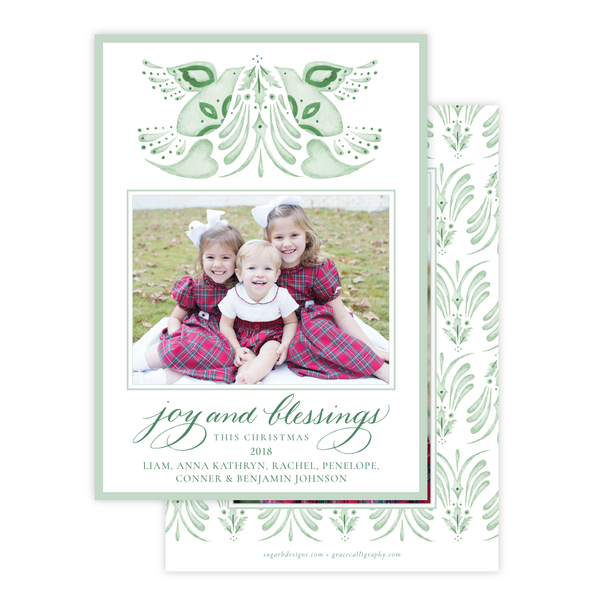 Alleluia Bird Green Vertical Two Photo Christmas Card