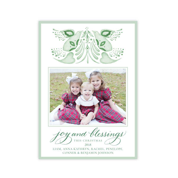 Alleluia Bird Green Vertical Two Photo Christmas Card