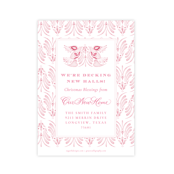 Alleluia Bird Pink Change of Address Christmas Card