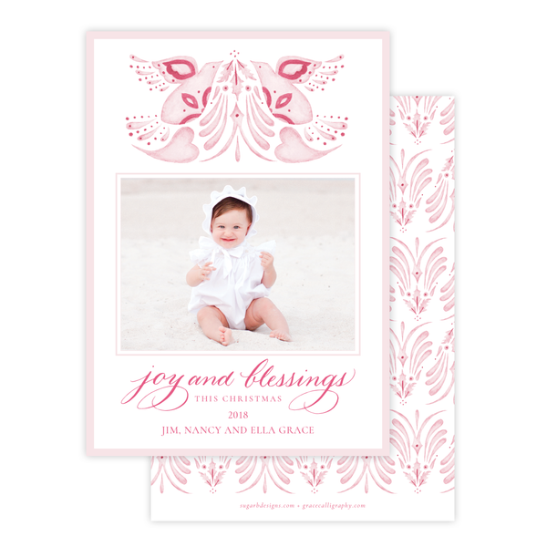 Alleluia Bird Pink Vertical Christmas Card