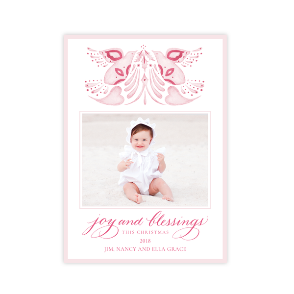 Alleluia Bird Pink Vertical Christmas Card