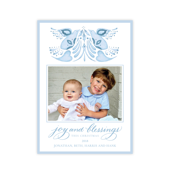 Alleluia Bird Blue Vertical Christmas Card