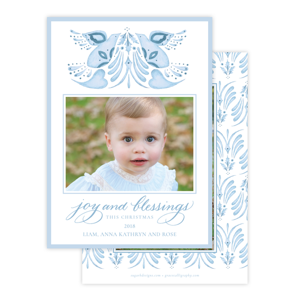 Alleluia Bird Blue Vertical Two Photo Christmas Card