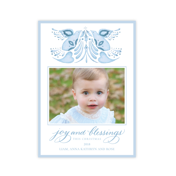 Alleluia Bird Blue Vertical Two Photo Christmas Card