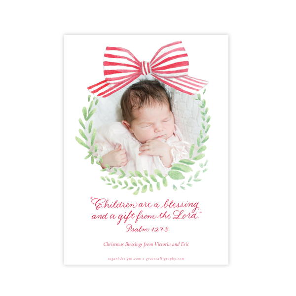 Angel Baby Red Wreath Two Sides Birth Announcement Christmas Card