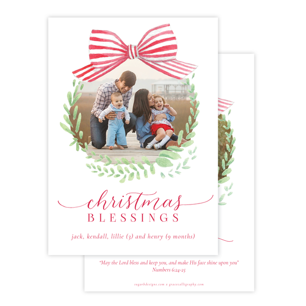 Angel Baby Red Wreath Two Sides Christmas Card