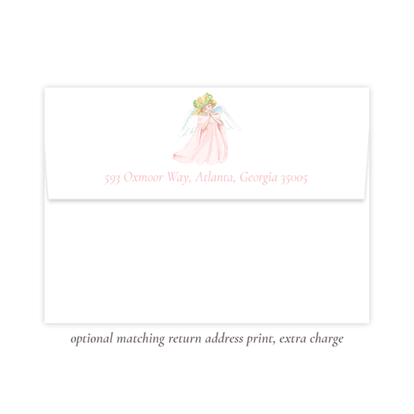 Praying Angel in Pink Birth Announcement Christmas Card