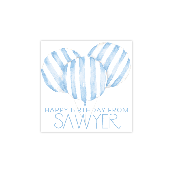Balloon Blue Stripe Square Sticker
