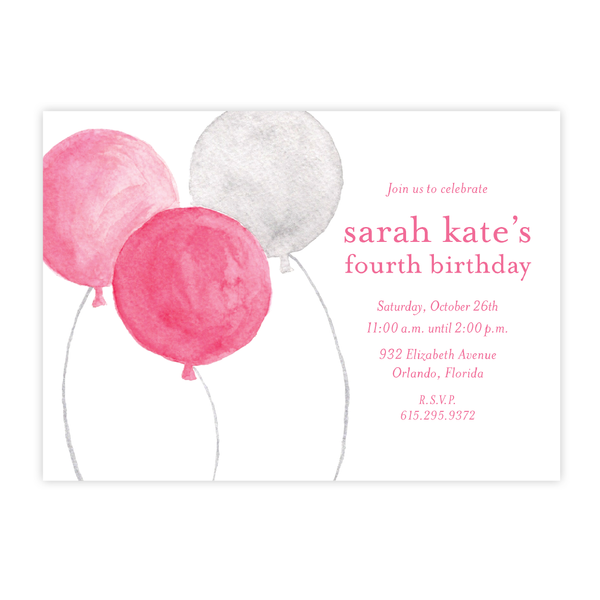 Balloons for Cates Pink Birthday Invitation