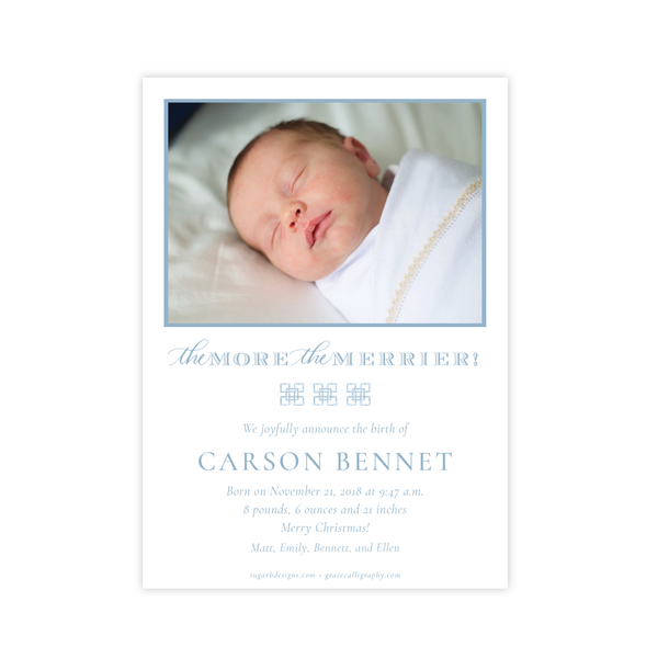 Bamboo Belle Blue Birth Announcement Christmas Card