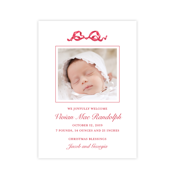 Banner Ribbon in Red Birth Announcement Christmas Card