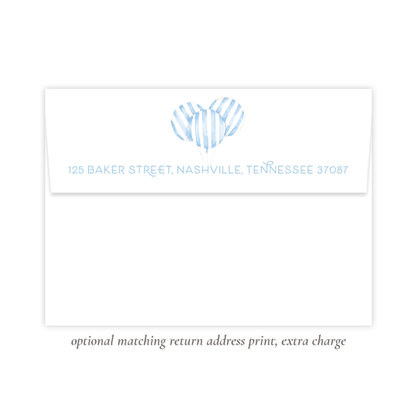Balloon Blue Stripe Birthday Invitation