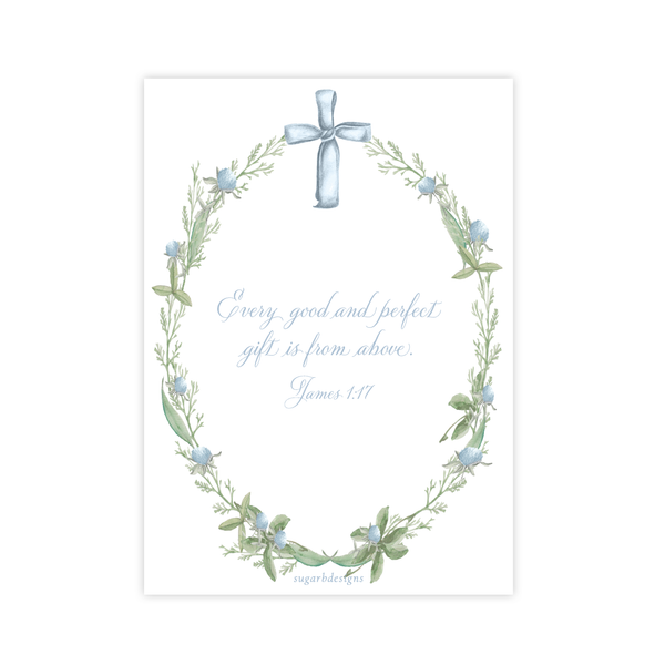 Blue Cross Large Wreath Baptism Invitation