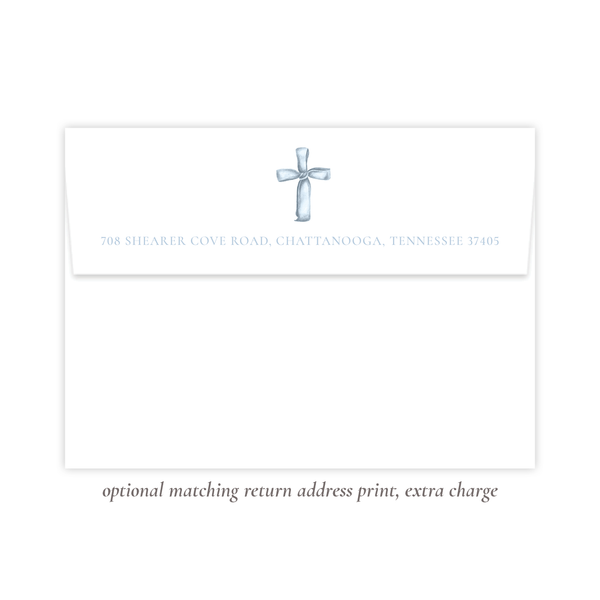 Blue Cross Large Wreath Baptism Invitation
