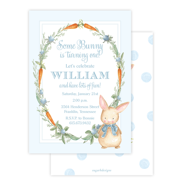 Boo Boo Bunny Blue Birthday Invitation by Sugar B Designs
