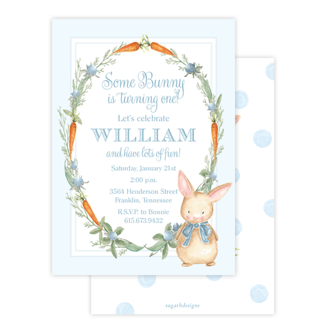 Boo Boo Bunny Blue Birthday Invitation by Sugar B Designs