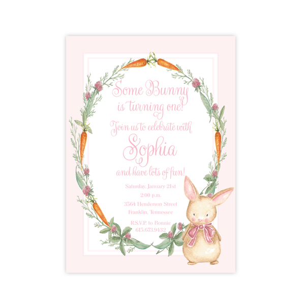 Boo Boo Bunny Pink Birthday Invitation by Sugar B Designs