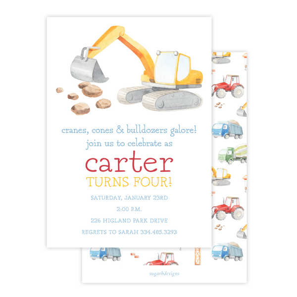 Bulldozer Construction Birthday Invitation