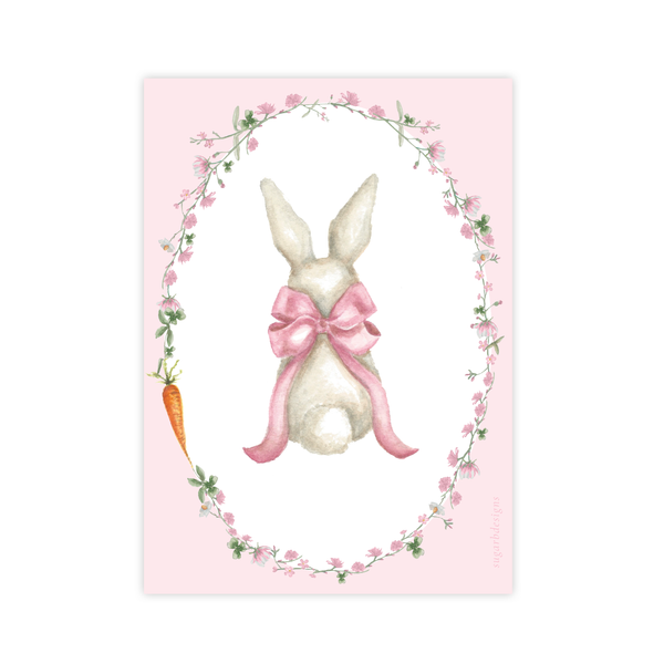 Bunny and Bow Pink Birthday Invitation