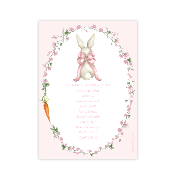 Bunny and Bow in Pink Wreath Baby Shower Invitation