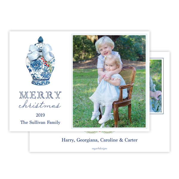 Byram Ginger Jar Blue Christmas Landscape Christmas Card